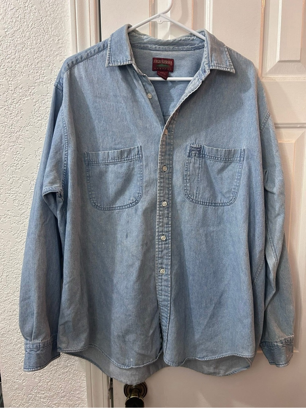 Vintage High Sierra Light Wash Denim Button Up Shirt Mens XL